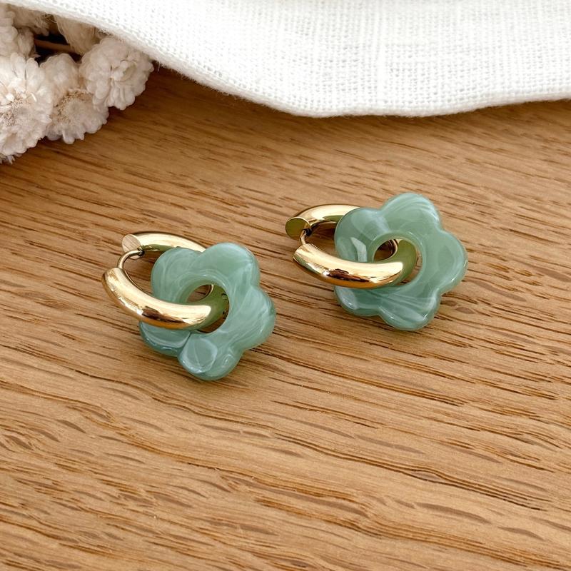 Creolen „Flora” in Salbeigrün und Stahlgrau – Ohrringe – Instants Plaisirs –Instants Plaisirs  Schmuck