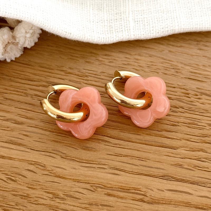 Creolen „Flora” lachsfarben-stahlfarben-OhrringeInstants Plaisirs  Schmuck