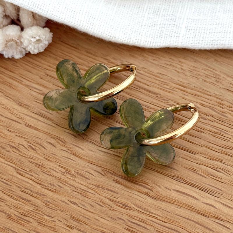 Creolen „Maria“ in Stahl-Khaki – Ohrringe –Instants Plaisirs  –Instants Plaisirs  Schmuck