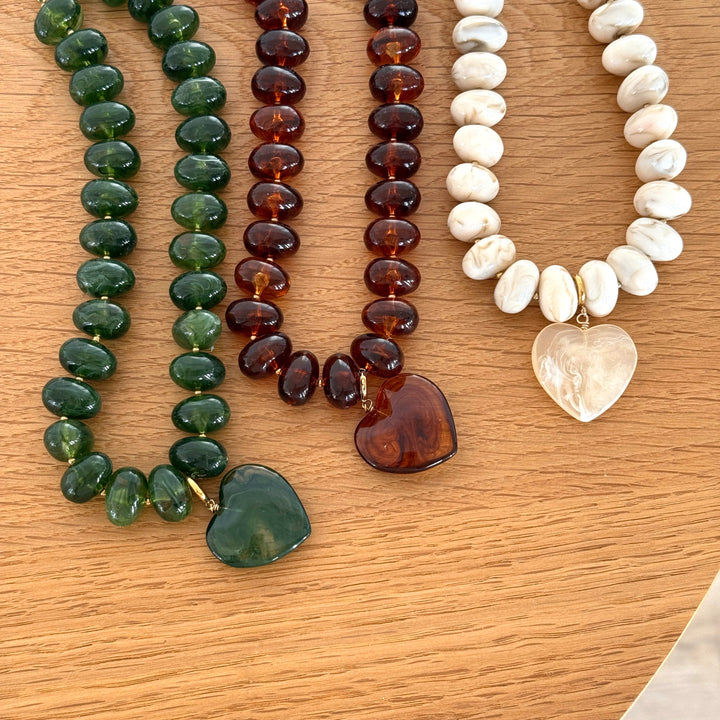 Collier "Marceau coeur" écru acier