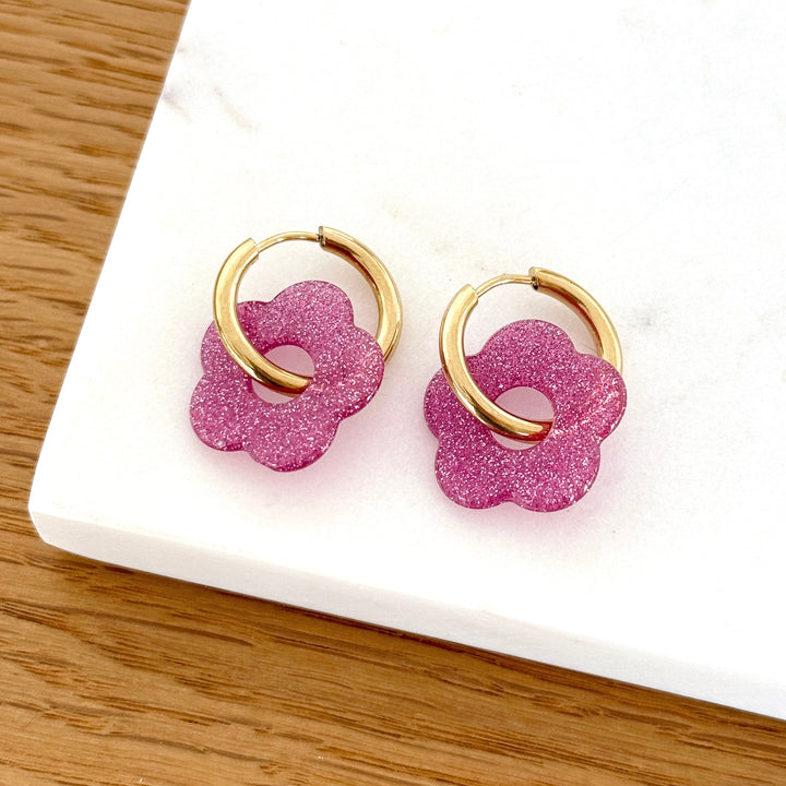 Créoles "Poppy" rose acier