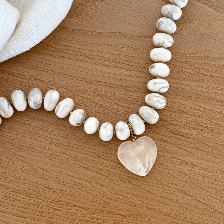 Collier "Marceau coeur" écru acier