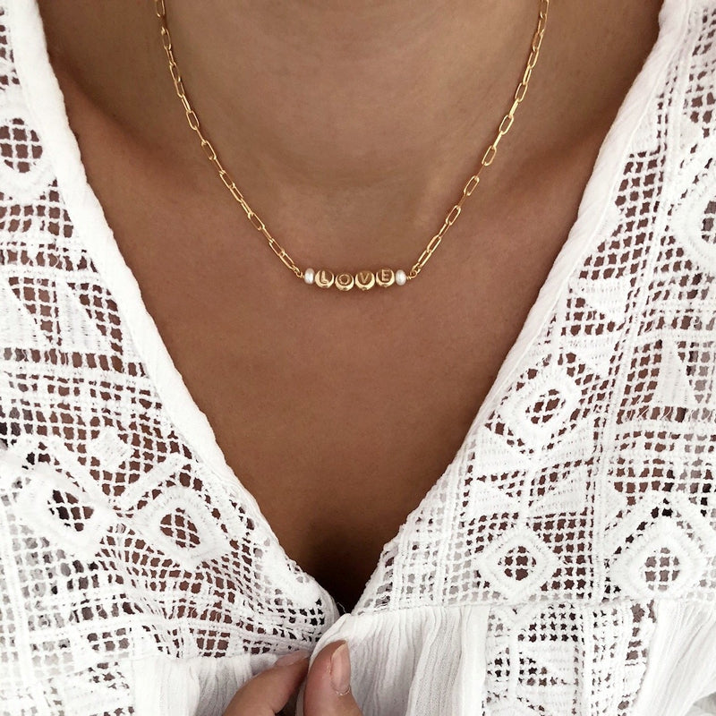Halskette "Amaé" vergoldet-stant-plaisir-40cm / 3 Pastillen + 2 Perlen-Instants Plaisirs - Schmuck