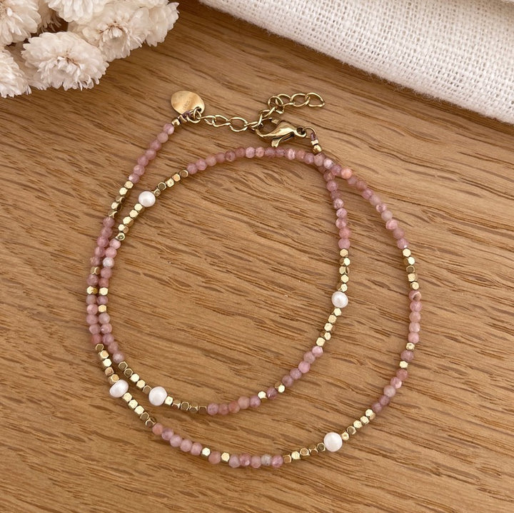 Wallis" pink quartz steel bracelet