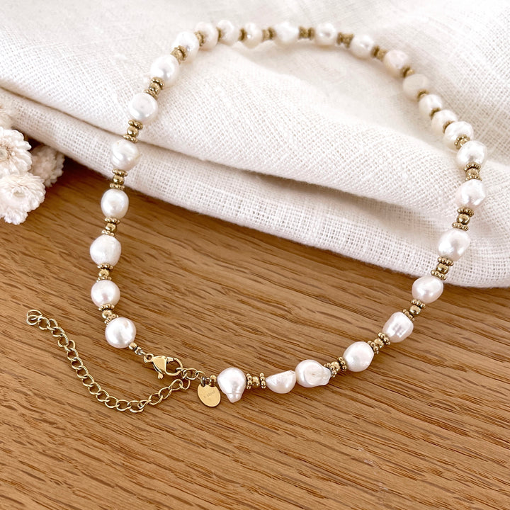 Dulcini" freshwater pearl necklace steel