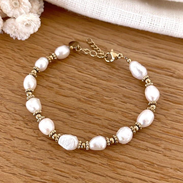 Dulcini" freshwater pearl steel bracelet