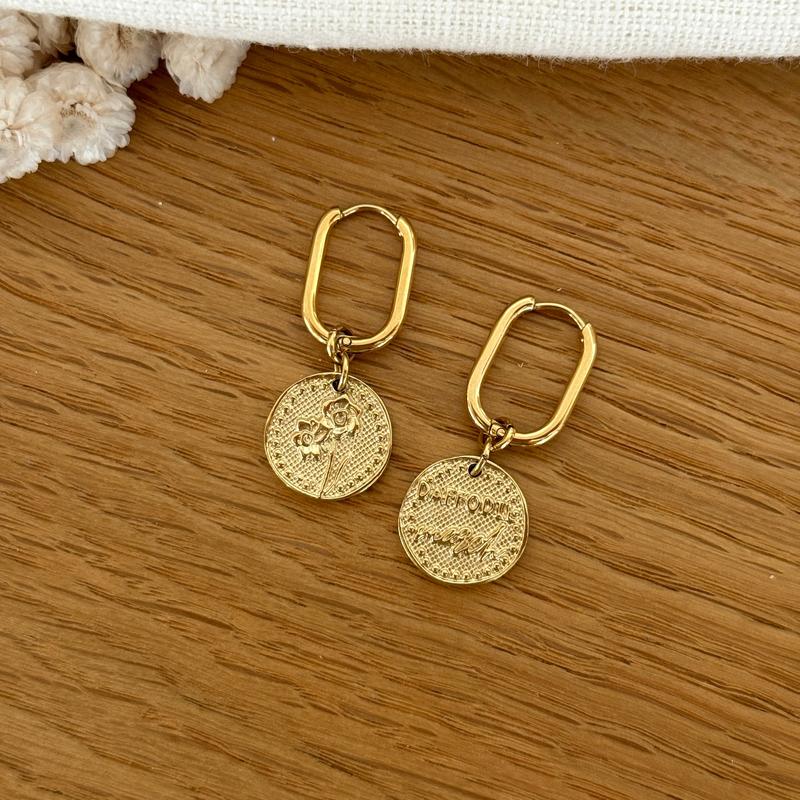 Birth flower earrings in steel