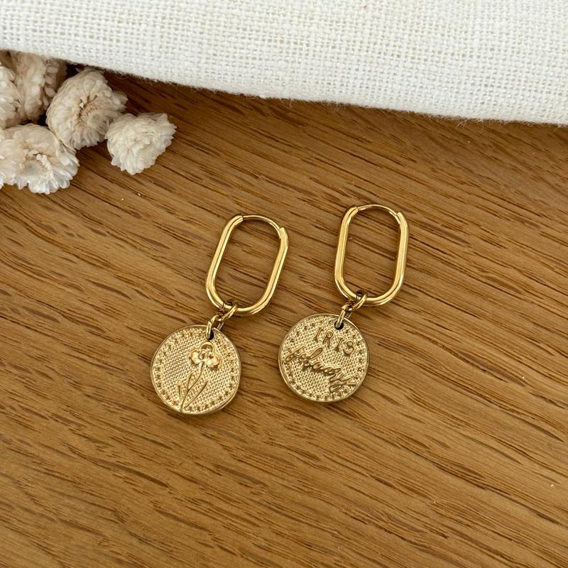 Birth flower earrings in steel