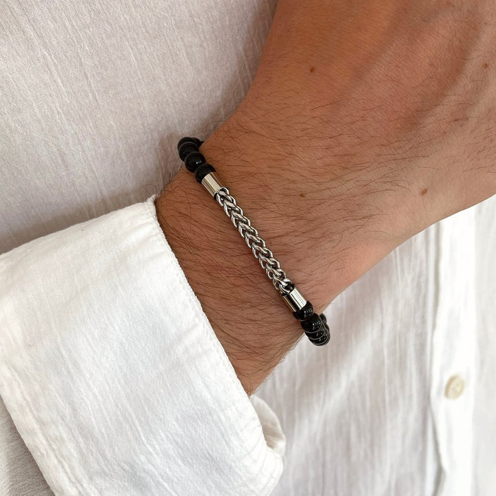 Jules" black agate steel bracelet