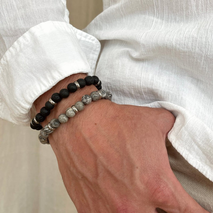 Peter" grey agate steel bracelet