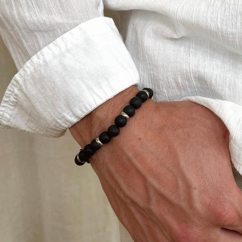 Peter" lava stone steel bracelet