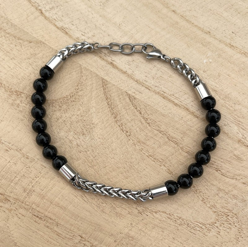 Jules" black agate steel bracelet
