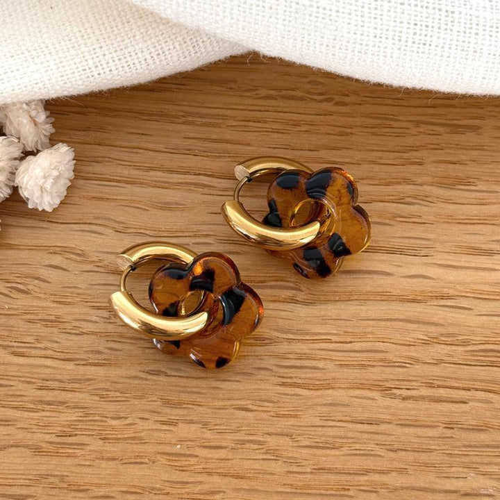 "Flora" leopard steel hoop earrings