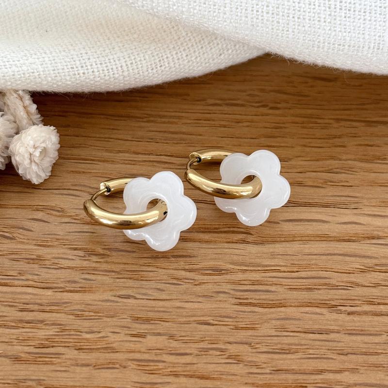 "Mini Flora" hoop earrings in steel white