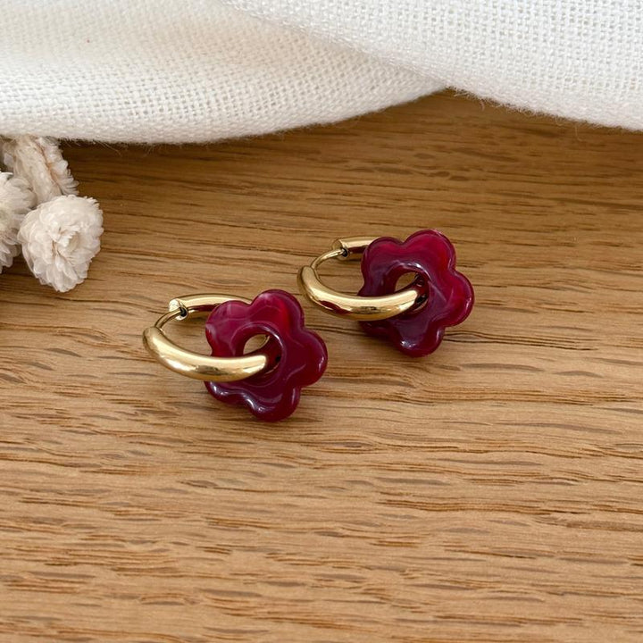 Mini Flora cherry steel hoop earrings