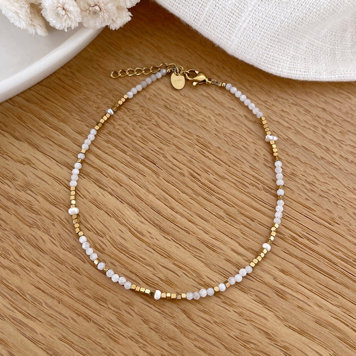 Wallis" white agate steel anklet chain