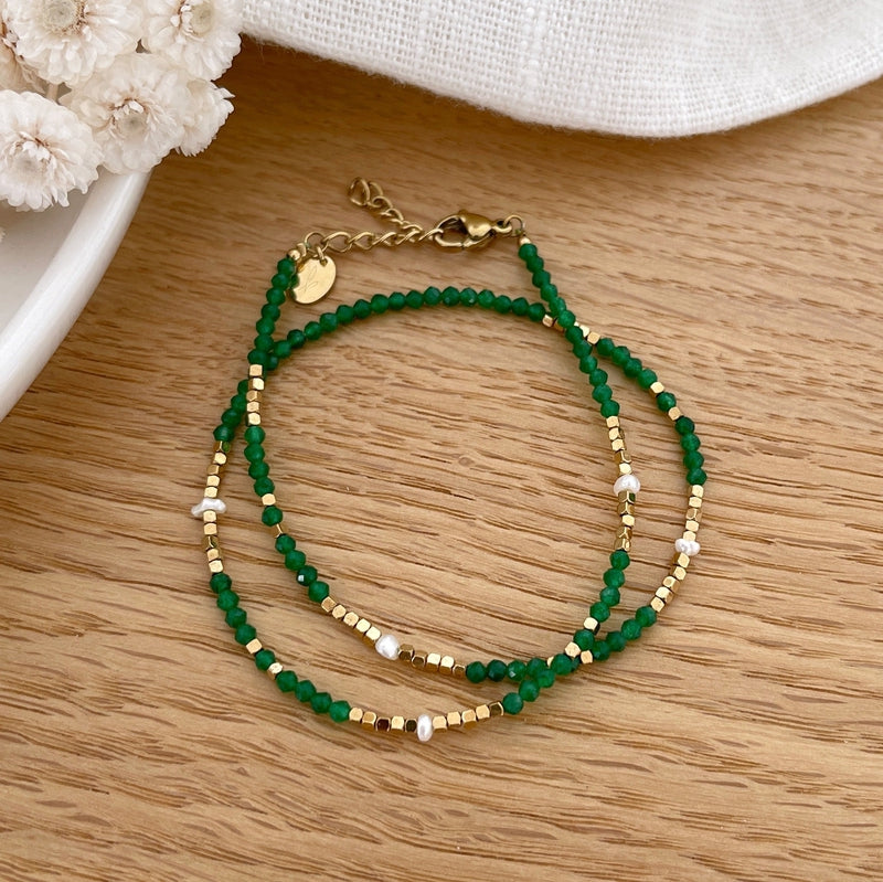 Wallis" green agate steel bracelet
