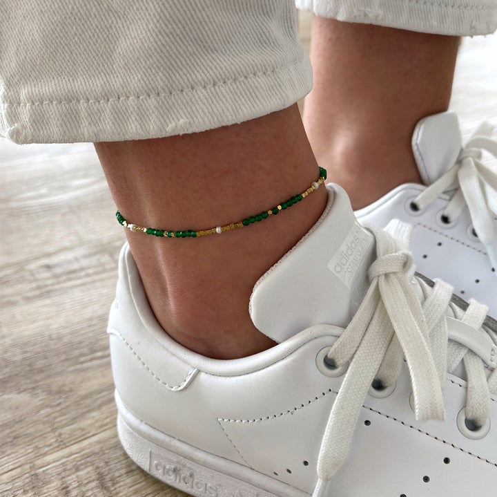 Wallis" green agate steel anklet chain