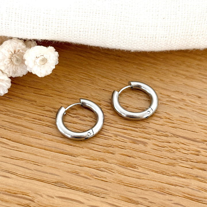 "Mini Stelo" silver-plated steel hoop earrings