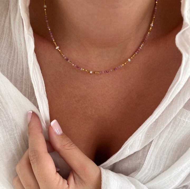 Wallis" rhodonite steel necklace