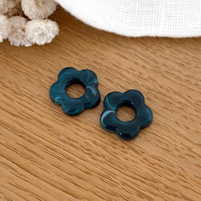 Flora acetate flowers - Earrings - Instants Plaisirs - Teal blue -Instants Plaisirs  Jewelry