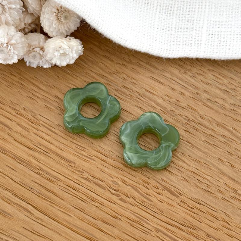 Flora acetate flowers - Earrings - Instants Plaisirs - Olive green -Instants Plaisirs  Jewelry