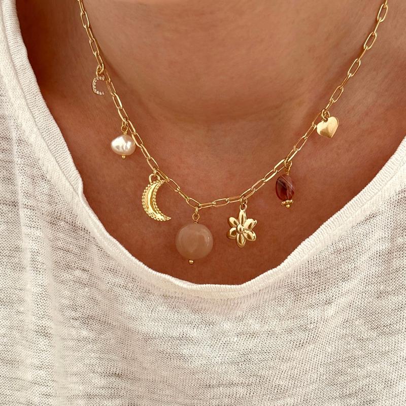 Customizable gold-plated charm necklace