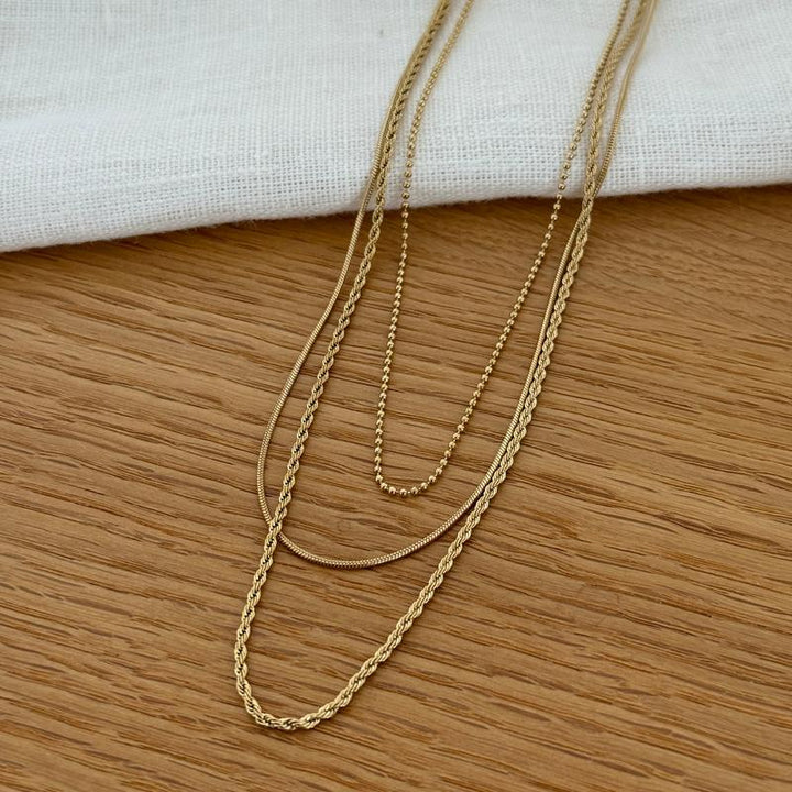 Triple-row steel necklace