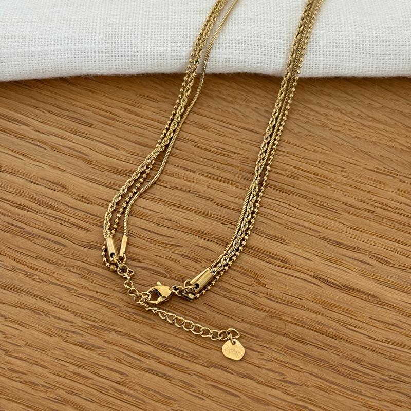 Triple-row steel necklace