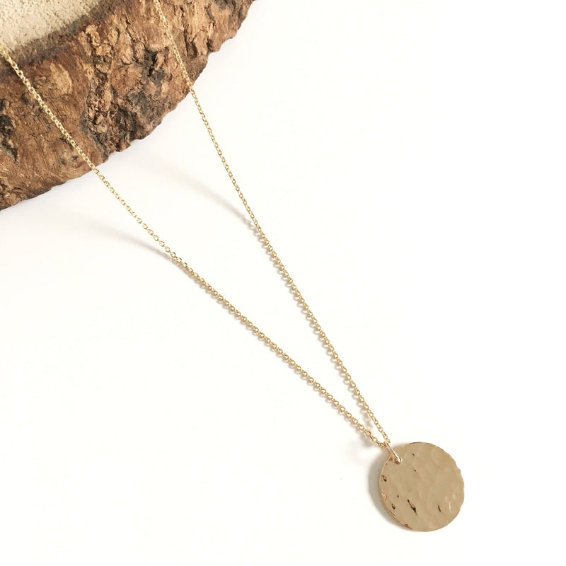2cm hammered gold-plated instants-plaisirs "Medal" necklace 