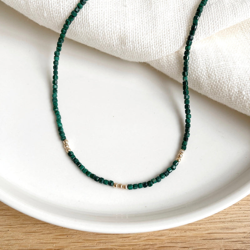 Hamin" gold-plated malachite necklace-Colliers-instants-pleasures-Instants Plaisirs | Jewelry