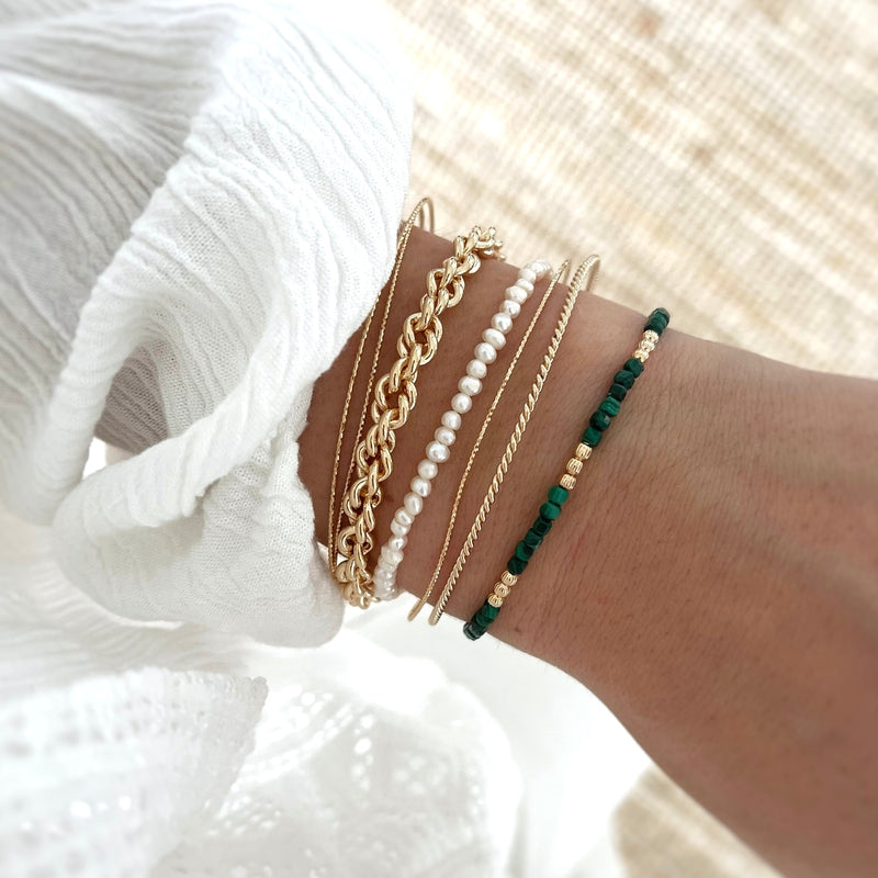 Hamin" gold-plated malachite bracelet-Bracelets-instants-pleasures-Instants Plaisirs | Jewelry