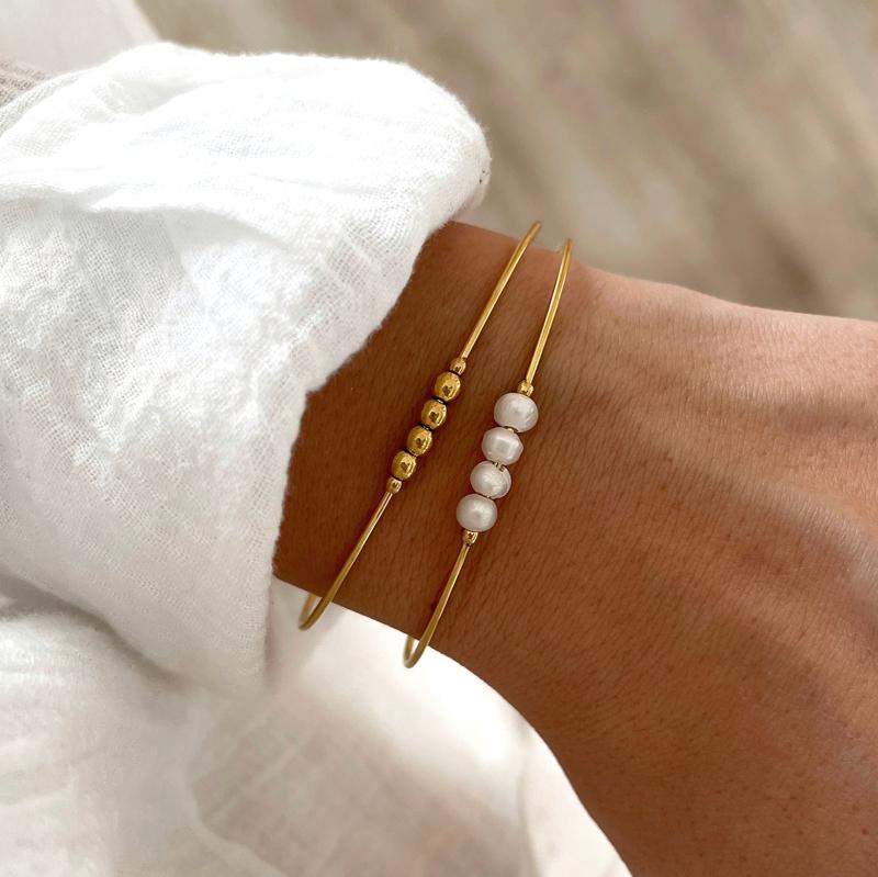 Brazalete «Leon» con perlas de agua dulce y acero - Pulseras - Instants Plaisirs -Instants Plaisirs  Joyería