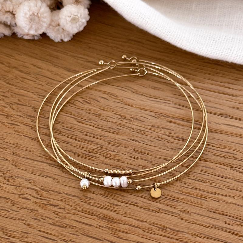 Brazaletes «Louison» de acero con perlas de agua dulce - Pulseras - Instants Plaisirs -Instants Plaisirs  Joyería