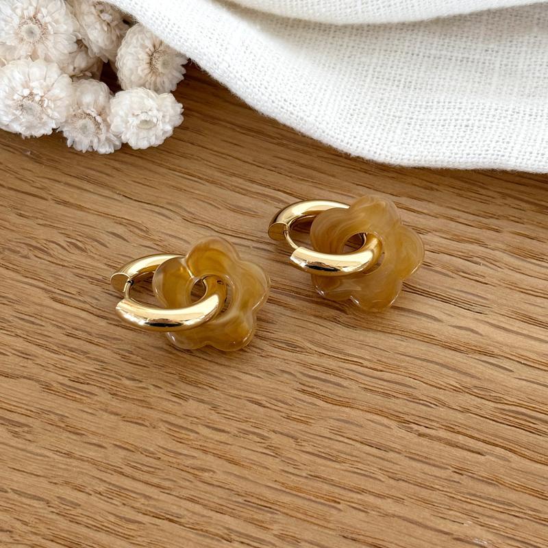 Aros «Flora» caramelo acero-PendientesInstants Plaisirs  Joyas