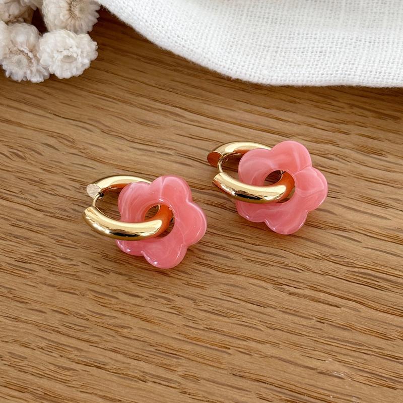Aros «Flora» coral acero-PendientesInstants Plaisirs  Joyas