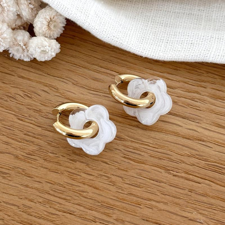Aros «Flora» blanco acero - Pendientes - instants-plaisirs -Instants Plaisirs  Joyas
