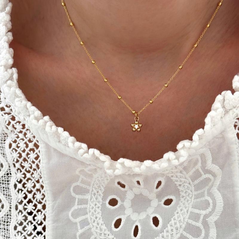 Collar «Eva» chapado en oro - Collares - Instants Plaisirs - Cadena de bolas de 38 cm -Instants Plaisirs  Joyas