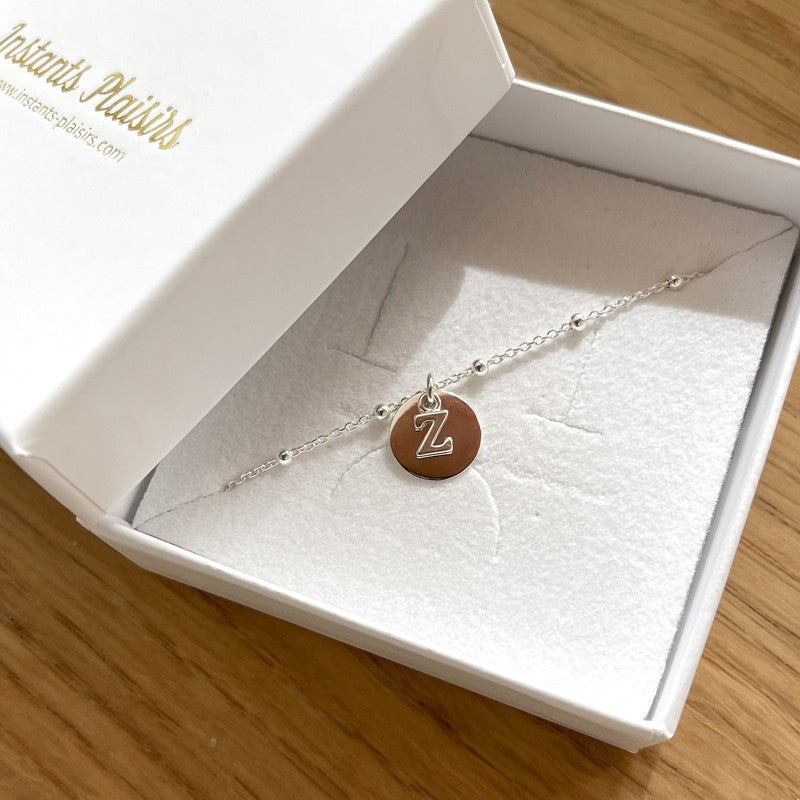 Pulsera «Omega» chapada en oro-Pulseras-instants-plaisirs-Medalla lisa + una letra / Versión plataInstants Plaisirs  Joyas