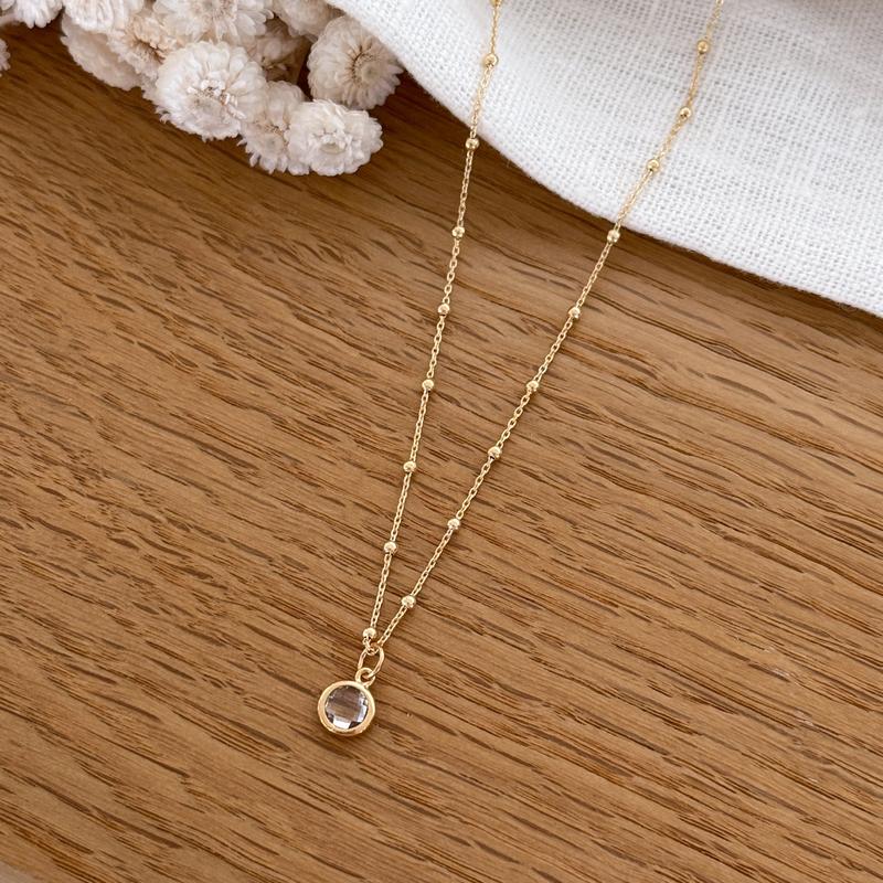 Collar «Lee» blanco chapado en oro-Collares-instants-plaisirs-Cadena de bolas deInstants Plaisirs  Joyas