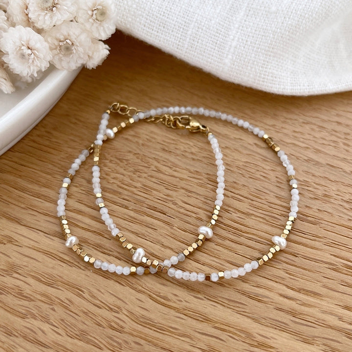 Bracelet "Wallis" agate blanche acier-Bracelets-Instants Plaisirs • Bijoux-Instants Plaisirs | Bijoux