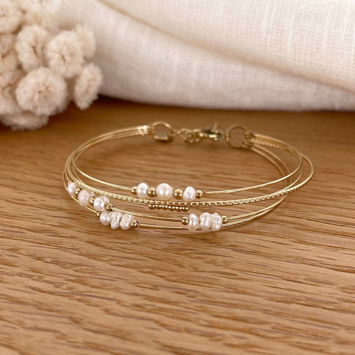 Brazalete «Charlie» de acero con perlas de agua dulce - Pulseras - Instants Plaisirs -Instants Plaisirs  Joyería