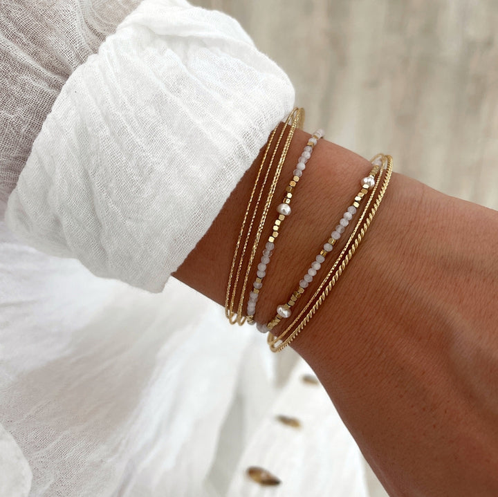 Bracelet "Wallis" agate blanche acier-Bracelets-Instants Plaisirs • Bijoux-Instants Plaisirs | Bijoux