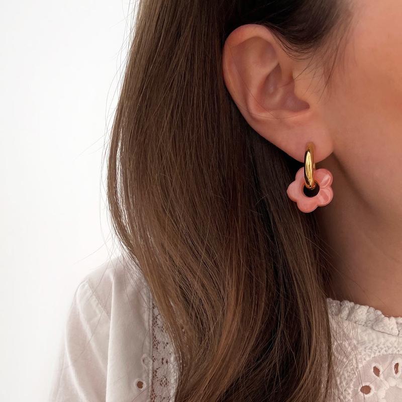 Aros «Flora» coral acero-PendientesInstants Plaisirs  Joyas