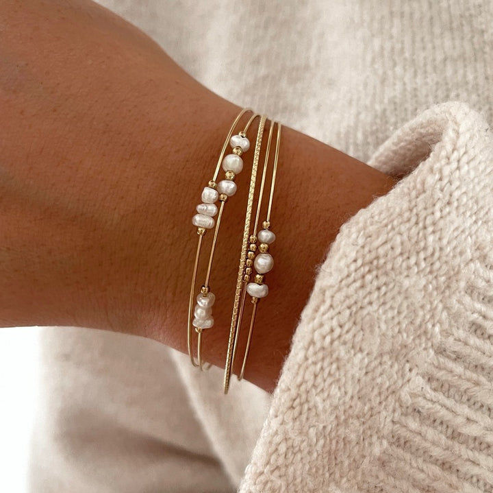 Brazalete «Charlie» de acero con perlas de agua dulce - Pulseras - Instants Plaisirs -Instants Plaisirs  Joyería