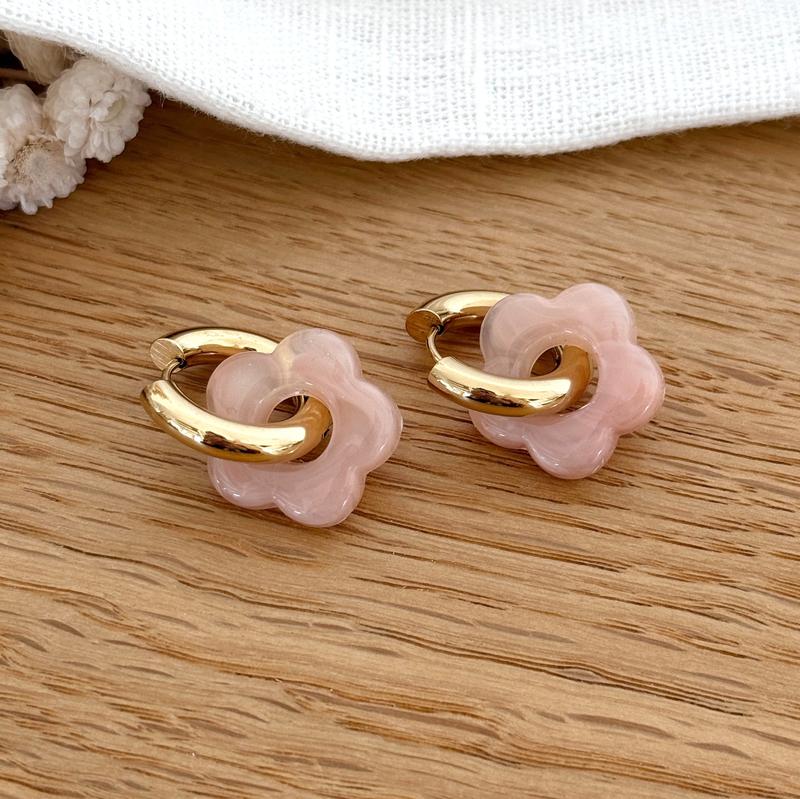 Aros «Flora» nude acero - Pendientes - instants-plaisirs -Instants Plaisirs  Joyería