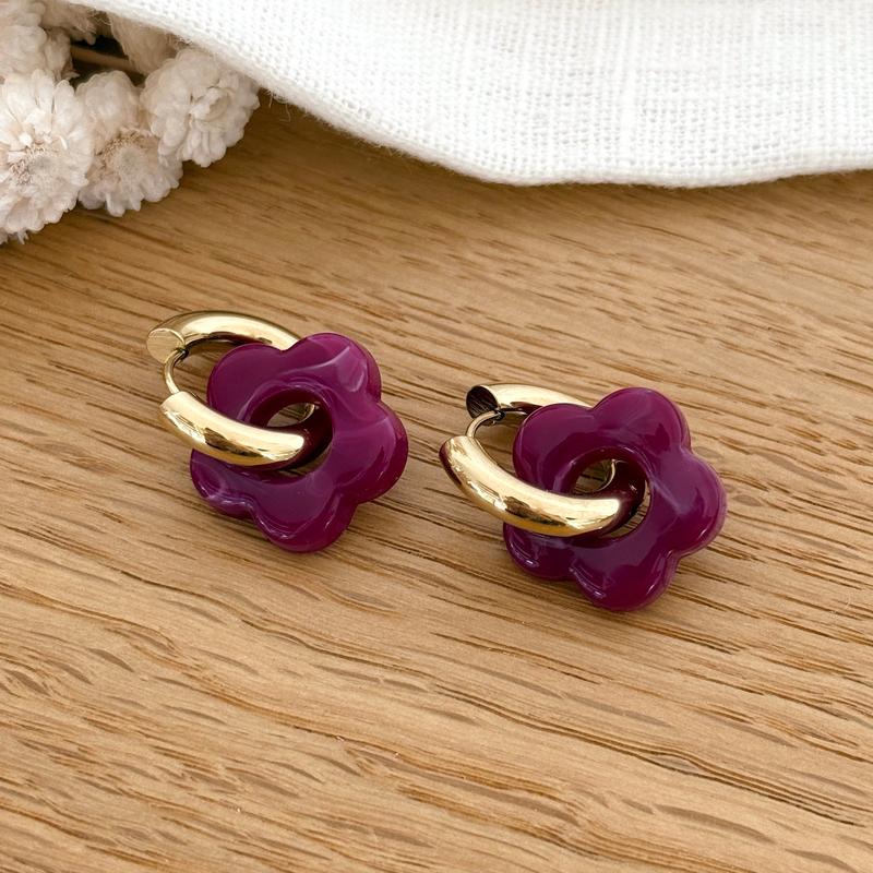 Aros «Flora» ciruela acero-PendientesInstants Plaisirs  Joyería