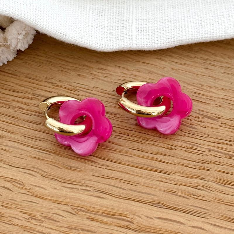 Aros «Flora» fucsia acero - Pendientes - instants-plaisirs -Instants Plaisirs  Joyería