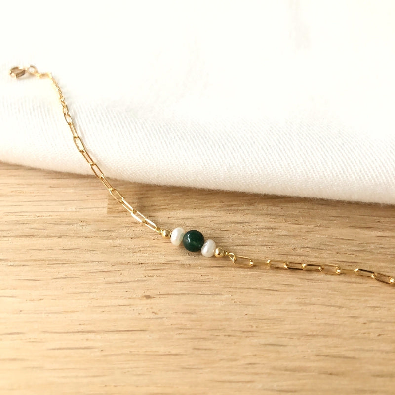 Pulsera «Isaure» Ágata musgosa chapada enInstants Plaisirs Joyería