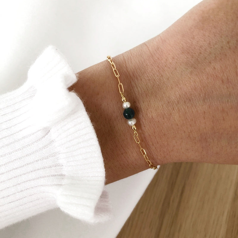 Pulsera «Isaure» Ágata musgosa chapada enInstants Plaisirs Joyería